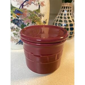 Longaberger Pottery Salt Butter Crock with Lid Burgundy